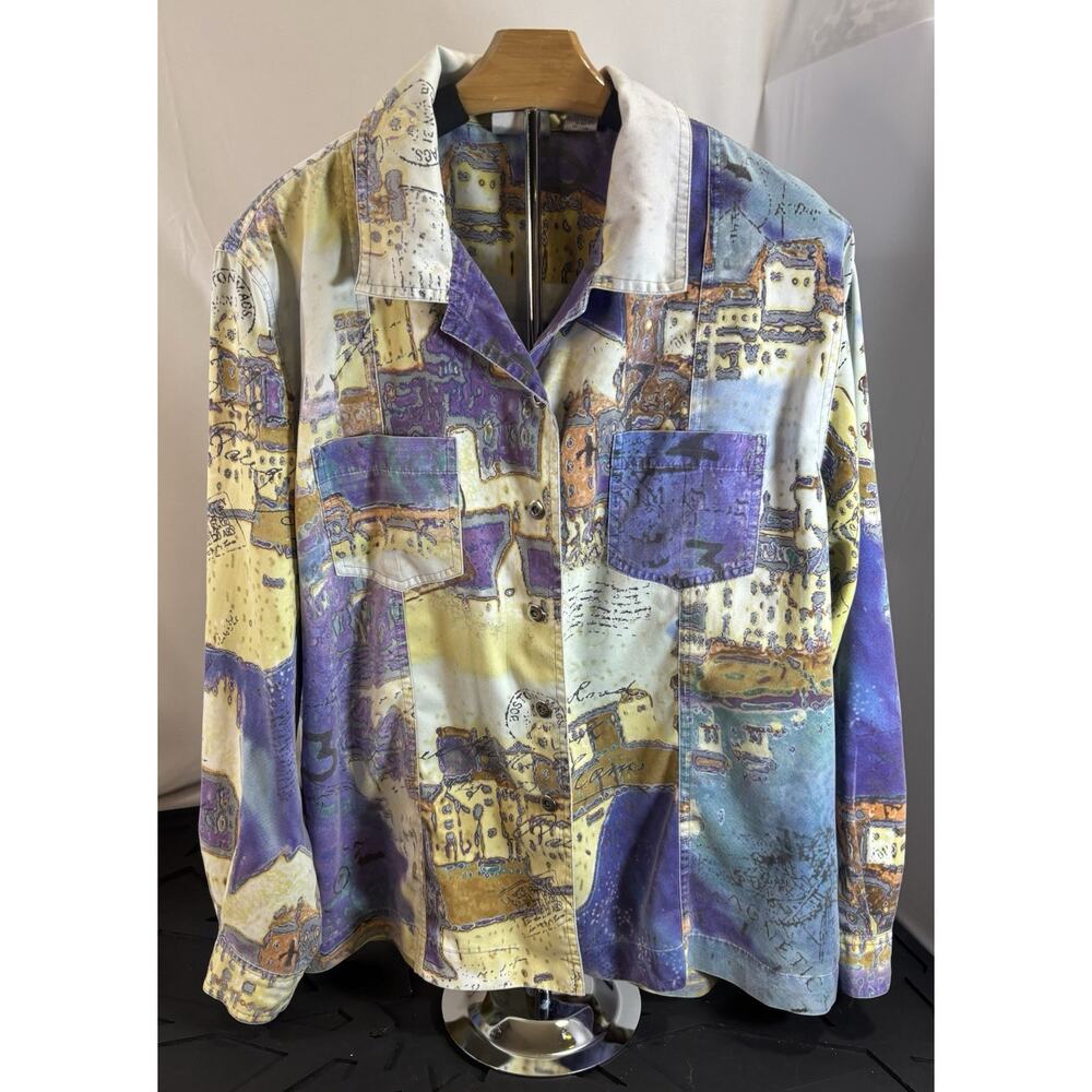 Women's‎ Chico Blazer/Jacket-Size 3 100% Cotton-Happy/Fun/Abstract Graphic Artsy